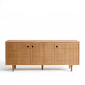 Komoda z litego bambusa naturalna z czarnymi uchwytami 160 x 40 x 80 cm