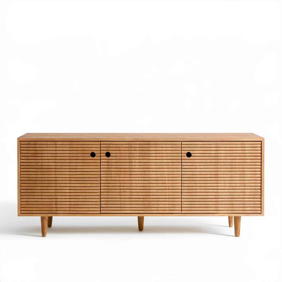 Komoda z litego bambusa naturalna z czarnymi uchwytami 160 x 40 x 80 cm