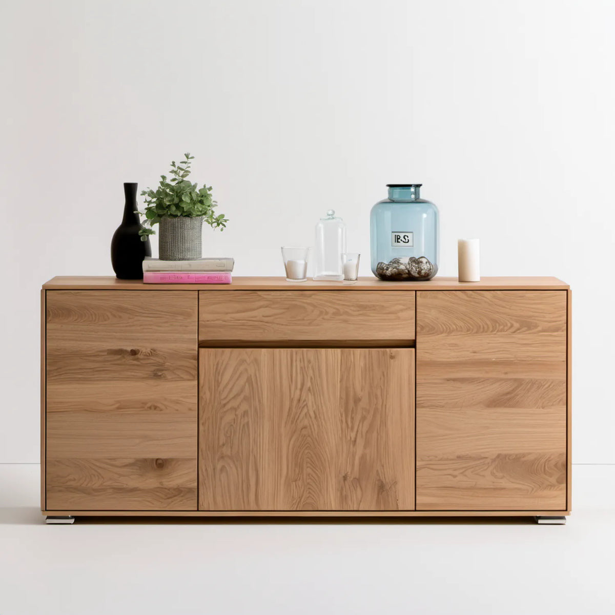Komoda z litego drewna dębowego, naturalny dąb, 180 x 45 x 90 cm